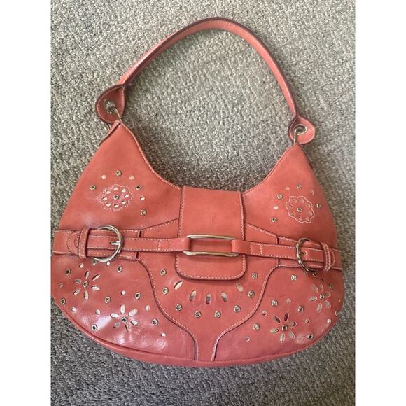 Y2K coral peach hand bag vintage bling details - Picture 1 of 8